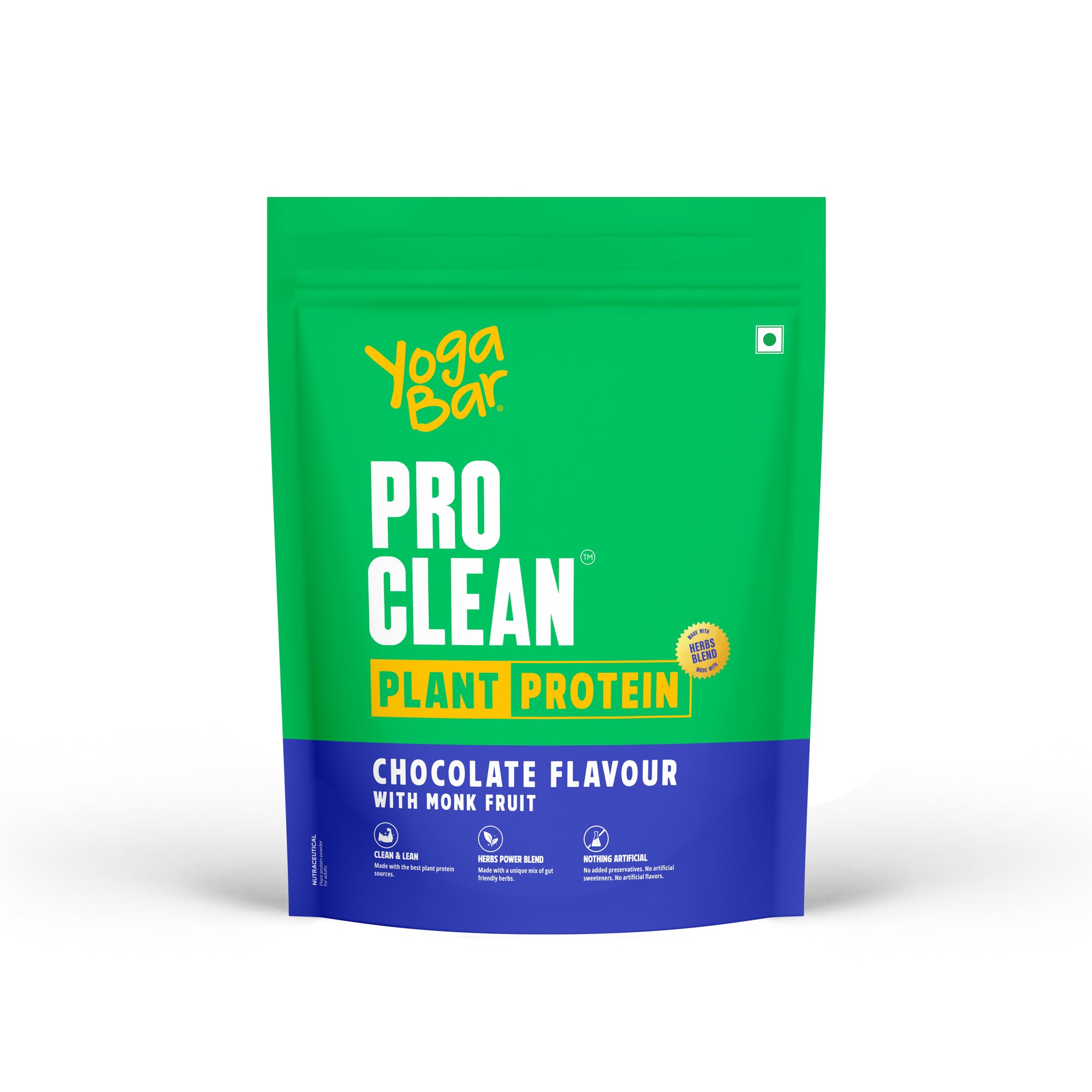 Illustration of the Yogabar Pro Clean Plant Protein pouch